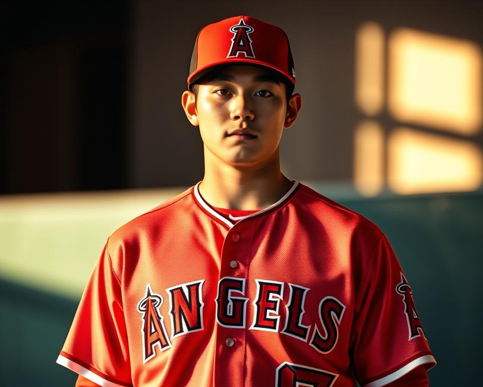 Shohei Ohtani com a camisa dos Los Angeles Angels