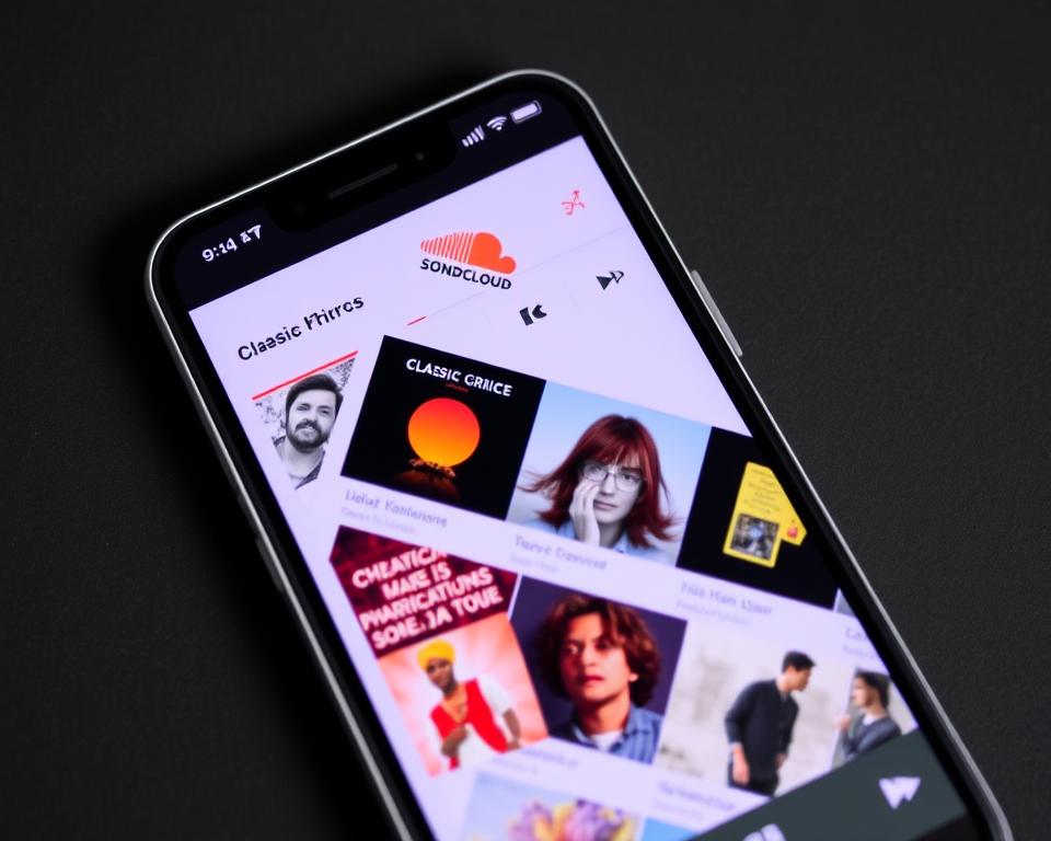 Crie uma imagem do aplicativo SoundCloud com uma biblioteca de músicas antigas