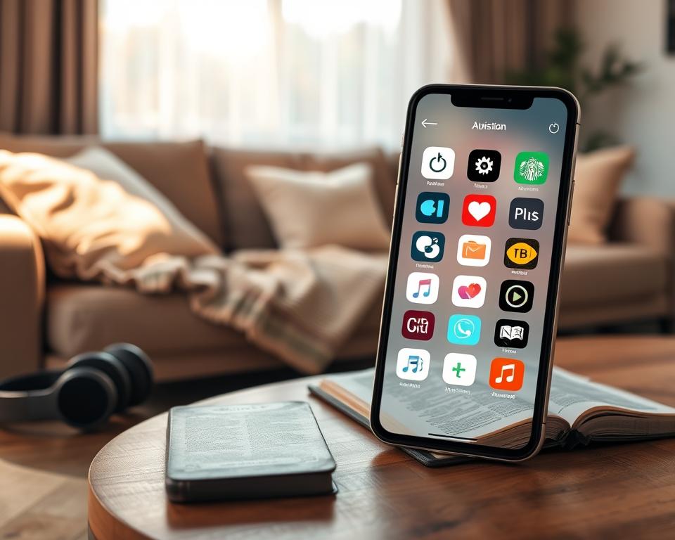 A cozy, modern living room setting featuring a smartphone displaying various popular Christian music app icons. In the foreground, a wooden coffee table adorned with a Bible, headphones, and a steaming cup of coffee. In the middle ground, a comfortable couch with soft cushions and a throw blanket, inviting relaxation. The background features a softly lit window with sheer curtains, allowing warm sunlight to filter through, creating a serene atmosphere. The room's color palette is soothing, with earth tones and pastel accents. The overall mood is peaceful and inspiring, resonating with themes of faith and spirituality. The composition captures the essence of choosing the right Christian music app for personal needs, emphasizing comfort and connection. A cozy, modern living room setting featuring a smartphone displaying various popular Christian music app icons. In the foreground, a wooden coffee table adorned with a Bible, headphones, and a steaming cup of coffee. In the middle ground, a comfortable couch with soft cushions and a throw blanket, inviting relaxation. The background features a softly lit window with sheer curtains, allowing warm sunlight to filter through, creating a serene atmosphere. The room's color palette is soothing, with earth tones and pastel accents. The overall mood is peaceful and inspiring, resonating with themes of faith and spirituality. The composition captures the essence of choosing the right Christian music app for personal needs, emphasizing comfort and connection.